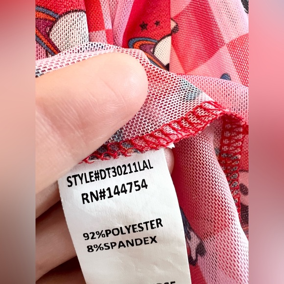 Dressed in Lala Long Sleeve Mesh Top Cosmic Cowgirl pink red checker yin yang M - Picture 7 of 10